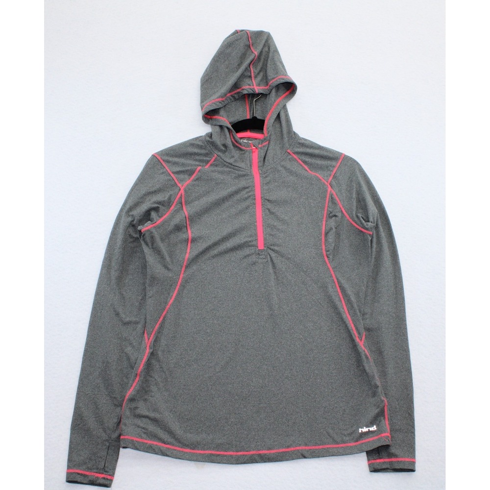 Hind Women's Gray Pink Trim Hoodie Pullover Long Sleeve Top Size M
